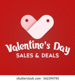 St. Valentines Day. White label sale shaped heart on a red background. Logo for the advertising banner and promotions. The isolated heart icon. Vector illustration