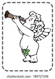 St. Valentines greeting card, cute angel playing on a fife, vector illustration