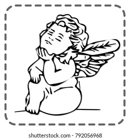 St. Valentines greeting card, cute dreaming angel, vector illustration