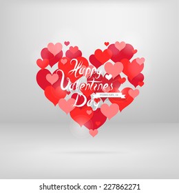 St. Valentines greeting card design with heart shape shaped from plenty of hearts