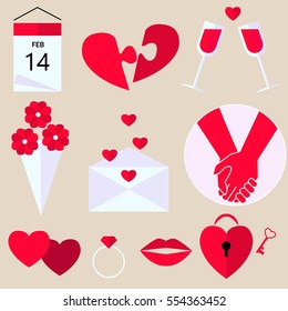 St. Valentine's greeting card objects templates. Romantic, love and wedding icons set.