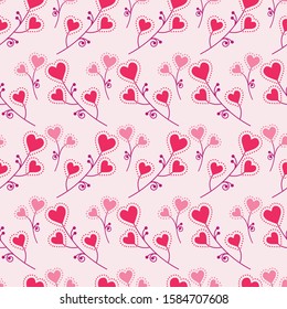 St. Valentine's seamless pattern with floral hearts design on pink background. For invitations, greeting, post or gift cards, banners, posters, flyers, sale, discount, promotion events, paper, print