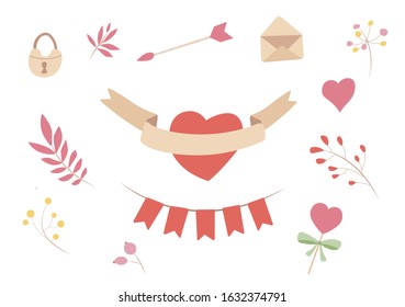 St Valentines Set Vector Illustration. 
Romantic Cartoon On Isolated Background.