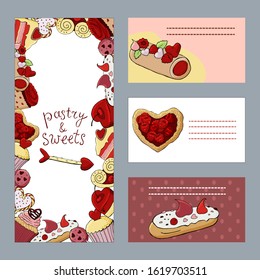St. Valentines sweets and pastry color labels and cards template. Eps 10