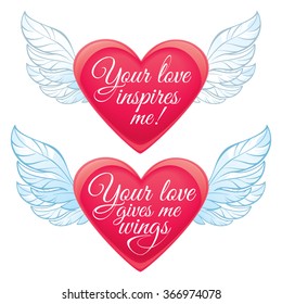 St. Valentine's vector card with big heart with wings.