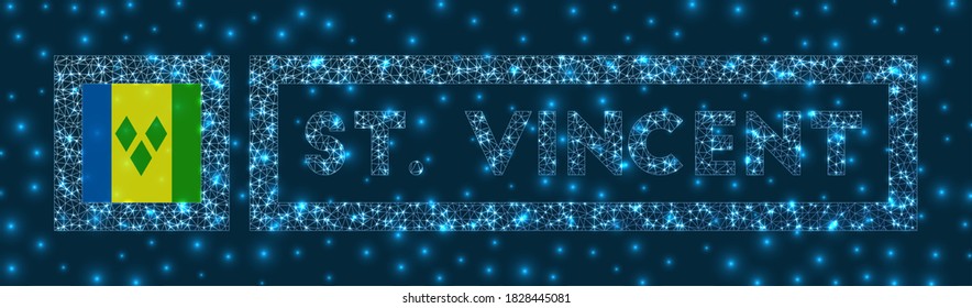 St. Vincent badge. Flag of St. Vincent in glowing network geometric style. Captivating vector illustration.