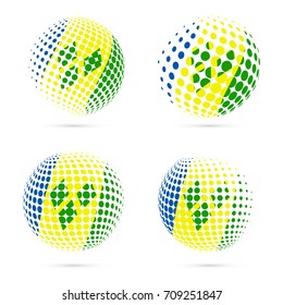 St. Vincent Halftone Flag Set Patriotic Vector Design. 3D Halftone Sphere In St. Vincent National Flag Colors Isolated On White Background.