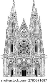 St. Vitus Cathedral Frontal View Prague Praha Czech Republic bw Illustration