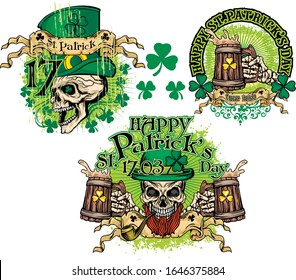 St_Patrick with skull, grunge vintage design t shirts Set,
