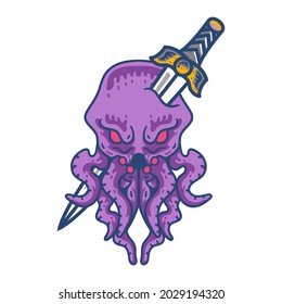 Stabbed Octopus Streetwear and Edgy Logos, in Purple for Commercial Use