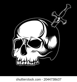 Stabbed Skull With Dagger In Back Vector