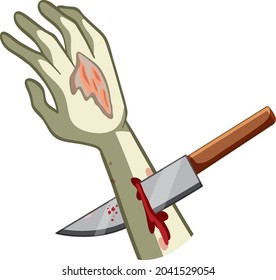 Stabbed zombie hand with knife illustration