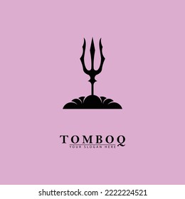 stabbing trident spear icon logo. black silhouette trident spear stuck. simple flat vector design and clean background. suitable for celebration, creative industry, etc.