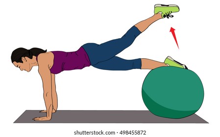 stability ball back extension leg-lift exercise Vector illustrator icon