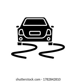 Stability control black glyph icon. Traffic safety, dangerous road silhouette symbol on white space. Car protection, security measure. Skidding auto on slippery surface vector isolated illustration