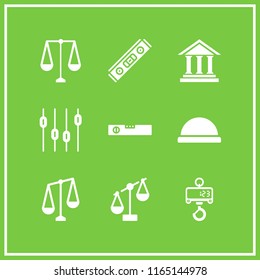 stability icon. This set with level, balance, antique columns building front and bosu ball vector icons for mobile and web