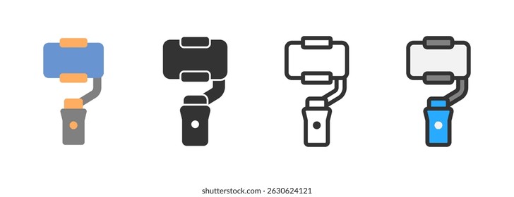 Stabilizer for smartphone icon, Phone Gimbal device, phone stand holder, video shooting, streaming symbol. Vector outline, flat, colored illustration isolated