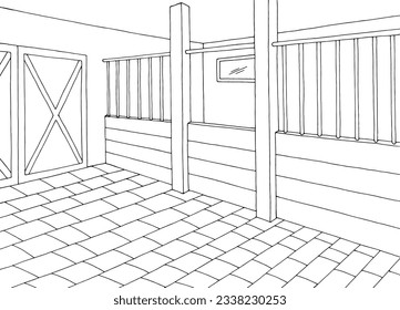 Stable interior graphic black white sketch illustration vector 