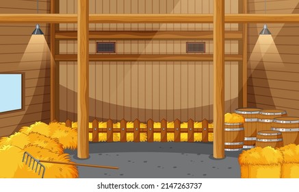 Stable scene wtih hay and light illustration