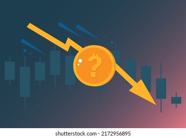 Stablecoin coin symbols in downtrend and price falls down on white background. Cryptocurrency trading crisis and crash. Stablecoin crash crisis. Financial chart