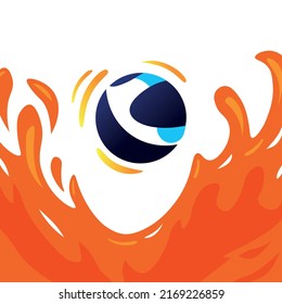 Stablecoin crash crisis. Cryptocurrency trading crisis and crash. LUNA cryptocurrency coin in a downtrend. Vector illustration. Terra LUNA token symbol in fire