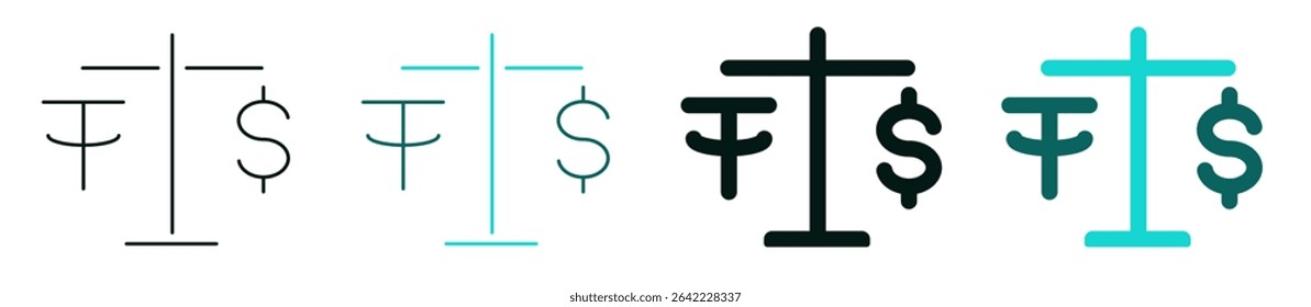 Stablecoin symbol. Icon set. Money, cryptocurrency, blockchain, technology or investment concept. Color or black logo for web, ui, or mobile app. Editable vector stroke.