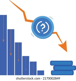 Bitcoin? Stablecoin TerraUSD? Terra LUNA coin cryptocurrency token? Cryptocurrency price falls, trading crisis and collapse. The financial pyramid is about to burst and collapse. Vector illustration.