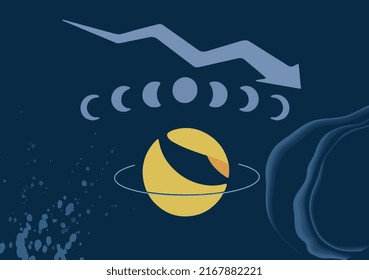 Stablecoin TerraUSD UST token vector symbol. Cryptocurrency price, trading crash and crisis