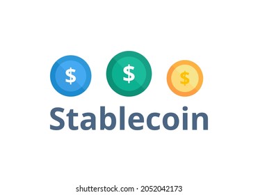 Stablecoin vector. Tokens are backed by reserve assets. Technology, finance, business concept. Blockchain ecosystem. Flat illustration on white background.