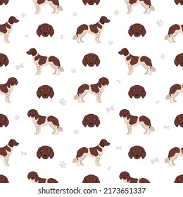 Stabyhoun coat colors, different poses seamless pattern.  Vector illustration