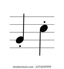 Staccato symbol on staff flat vector isolated on white background. Articulation marks. Musical symbol. Musical notation. Flashcard for learning music.