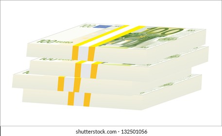 Stack of 100 euro bills isolated on white background.