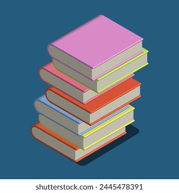 stack of 3D books on the table. isometric illustration. World Book Day. vector