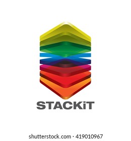 Stack 3D translucent colorful shinny rectangular stacked up in vector format illustrations