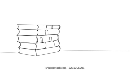 Stack of 5 antique books one line art. Continuous line drawing of book, library, education, school, study, literature, paper, textbook, knowledge, read, learn, page, reading.