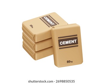 Stapel von 50 kg Zementbeutel für Konstruktion 3D-Icon-Illustration Rendering