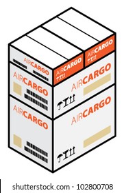 A stack of air cargo cartons of different / multiple sizes..