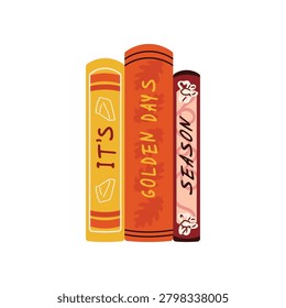 Stack of autumn themed books. Cozy reading collection for book lovers, seasonal decor and fall atmosphere designs. Fall reading collection in hand drawn style