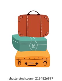 Stack of baggage icon. Multi colored bags for travel, trip and flights. Tourists pack for vacation. Graphic elements for website. Stickers for social networks. Cartoon flat vector illustration
