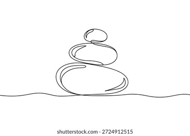 Pila de piedras zen equilibradas, Ilustración vectorial minimalista, concepto de spa y bienestar, dibujo de línea continua, diseño simple