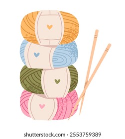 A stack of balls of yarn. Knitting hobby. Flat vector illustration.