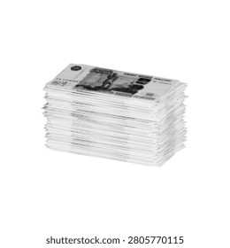Stack of banknotes in black and white halftone style isolated on transparent background. Cash, finance, wealth, investment and money concept illustration.