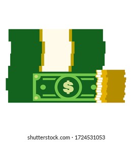 Stack of banknotes and coins money, vector flat cartoon icon illustration of money, Stack of banknotes and coins money flat illustration, A medium of exchange in trade