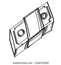 A stack of banknotes contour illustration for coloring. Template for tattoo.