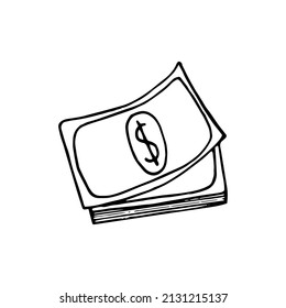 icono de pila de billetes. dinero de mano dibujado al estilo doodle. 
