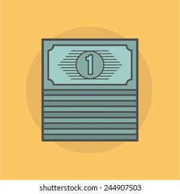 stack of banknotes isolated on yellow background, vector illustration
