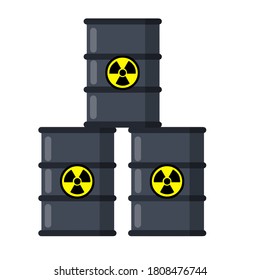 Stack of Barrel of radioactive fuel. Dangerous object. Problems of ecology and irradiation. Flat Hazardous tank. Industry and technology. Radiation and green liquid