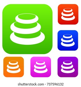 Stack of basalt balancing stones set icon color in flat style isolated on white. Collection sings vector illustration