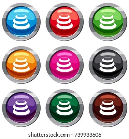 Stack of basalt balancing stones set icon isolated on white. 9 icon collection vector illustration