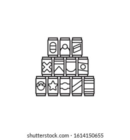 Stack of beer cans vector outline icon. Drinks, beverages and packaging vector symbol.